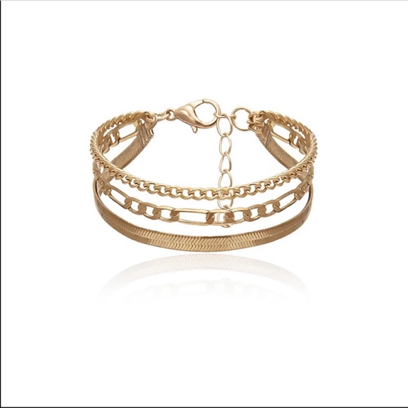 HERRINGBONE GOLD LAYERED BRACELET - Picture 2 of 3